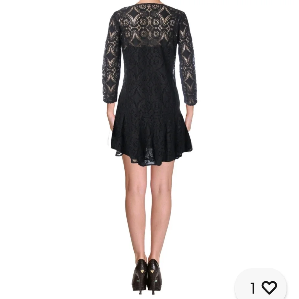 Free People Black Lace Ruffle Hem Whimsigoth Mini Dress Sz 2
